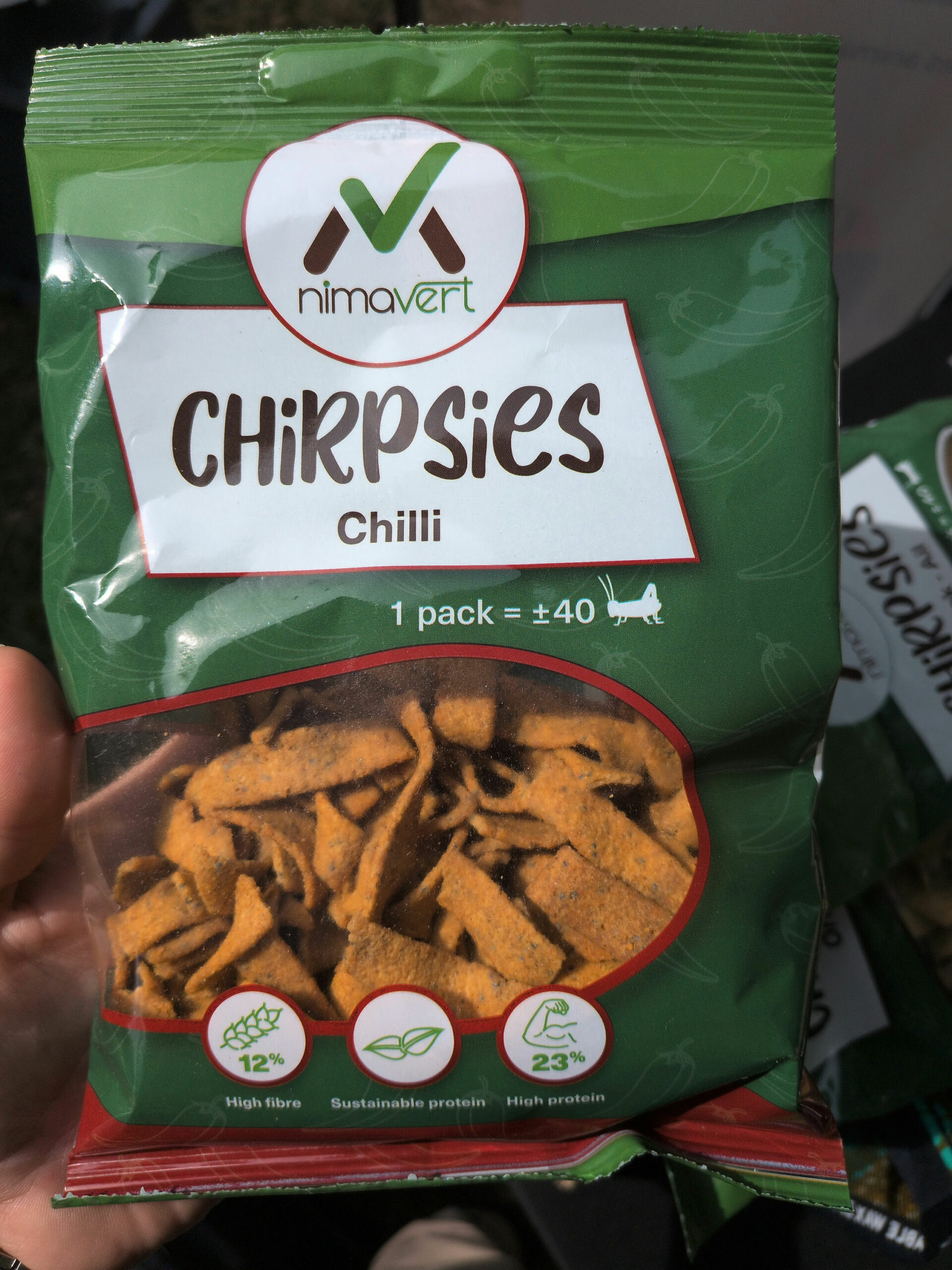 Sachet de Chirpsies goût Chilli 70 g à base de poudre de grillon